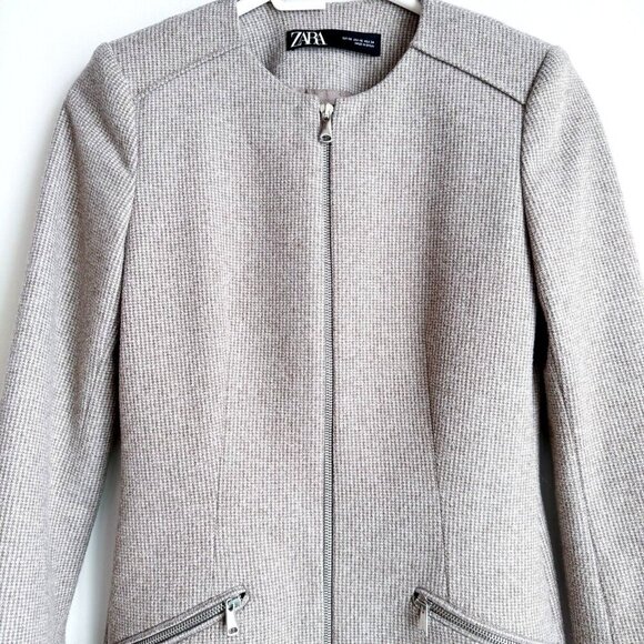 Zara made in Spain Micro Check Wool Blend Zip Blazer XS - Picture 2 of 8